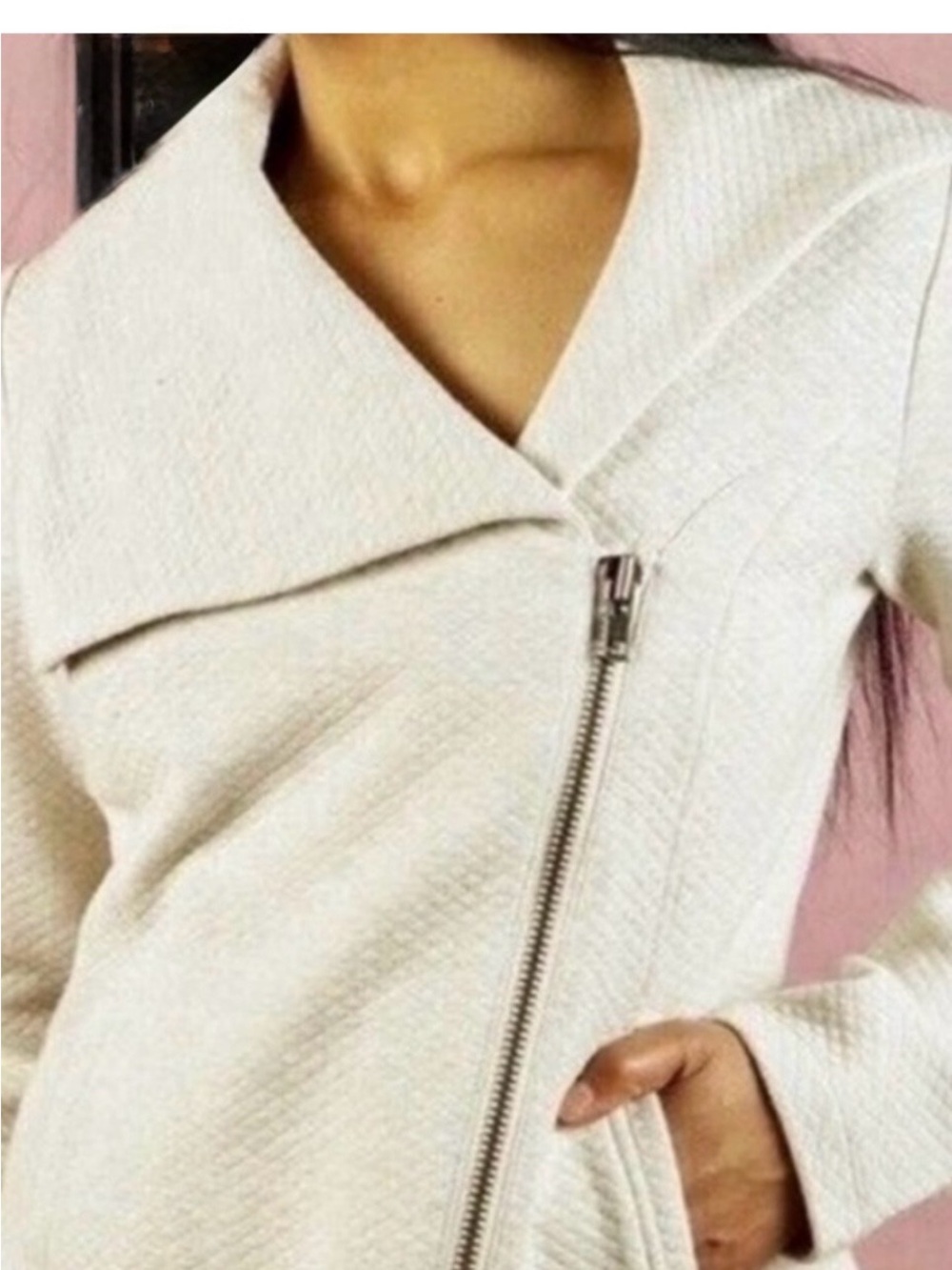 CAbi Sz. MED. Ryder Moto Asymmetrical Zip Jacket, Oatmeal/Cream